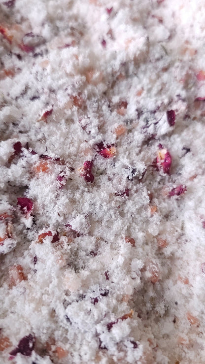 coconut milk, bath milk, bath salts, all natural, bath magnesium, relaxation, natural, spa time, lavender oil, rose petals, lavender flowers, floral, hydrating, soothing, moisturising, relax